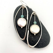 Load image into Gallery viewer, Handmade Silver and Pearl “Quiver” Earrings.
