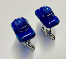 Load image into Gallery viewer, Handmade Glass &amp; Silver Cufflinks - Blue
