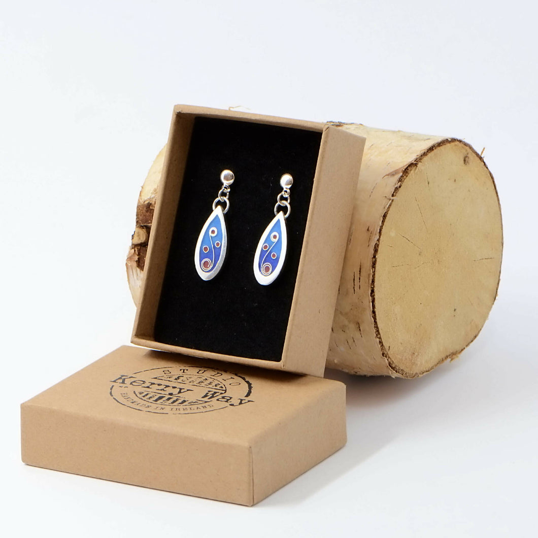 Blue Drop Cloisonné Handmade Enamelled Silver Earrings