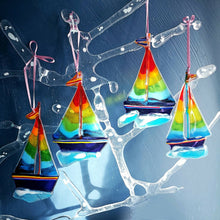 Load image into Gallery viewer, Fused Glass Sailboat sun catcher
