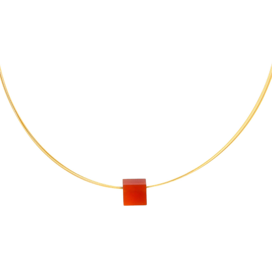 Pendant Necklace - Mini Square Gemstone on Gold 3-strand Necklace