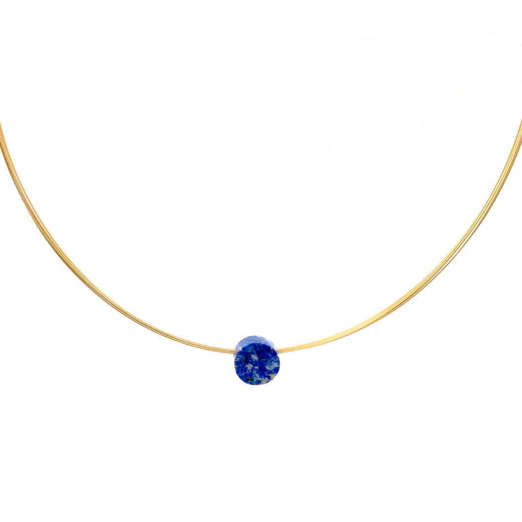 Pendant Necklace - Mini Round Lapis Lazuli Gemstone on Gold 3-strand Necklace