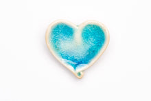 Load image into Gallery viewer, Heart Brooch irish ceramics gift from Ireland pottery sea inspired stocking filler Christmas present small under 20 blue The Mood Designs handmade in Mayo handcrafted brooch pin jewellery love
