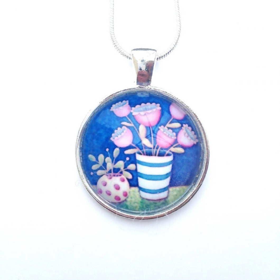 Navy and Pink Necklace | Glass Pendant Necklace