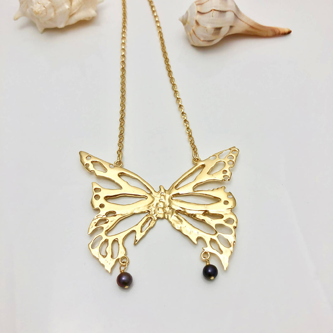 Large Butterfly Necklace - Gold Plated