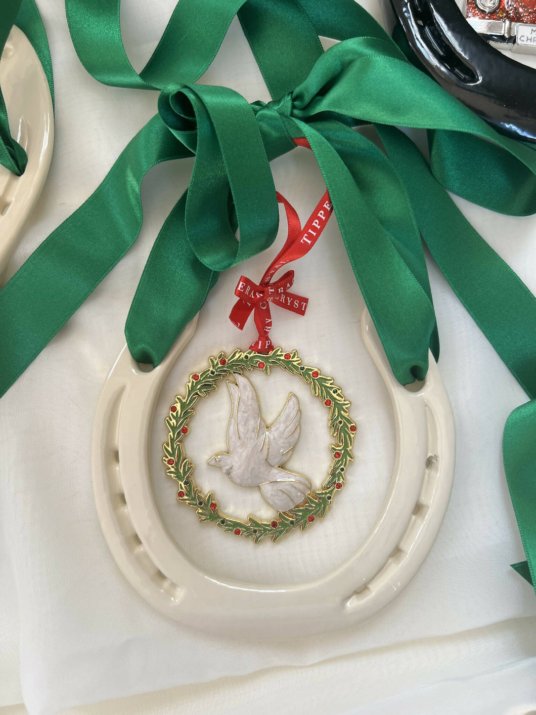 Christmas Dove Gift with good luck horse shoe