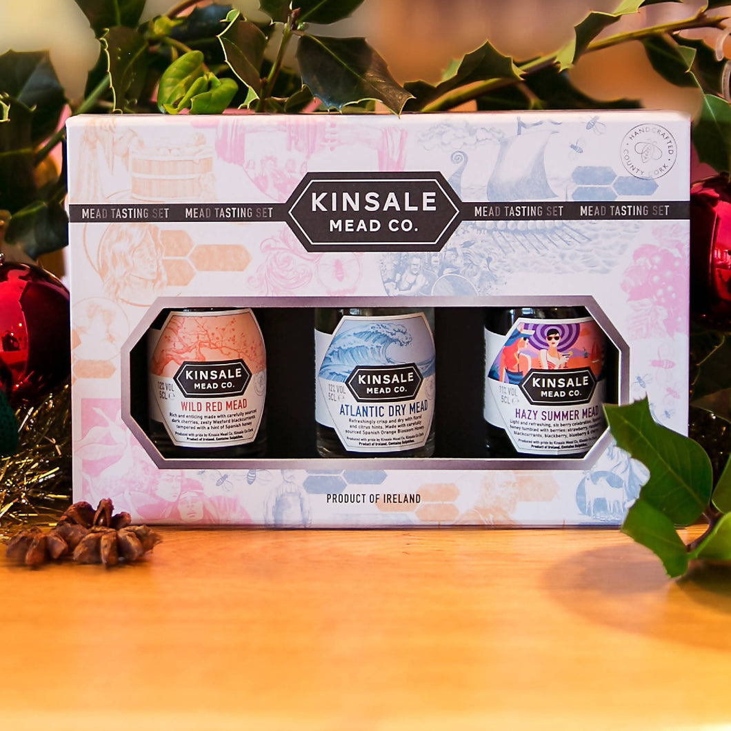 Kinsale Mead Tasting trio in a beautifully illustrated Gift Box