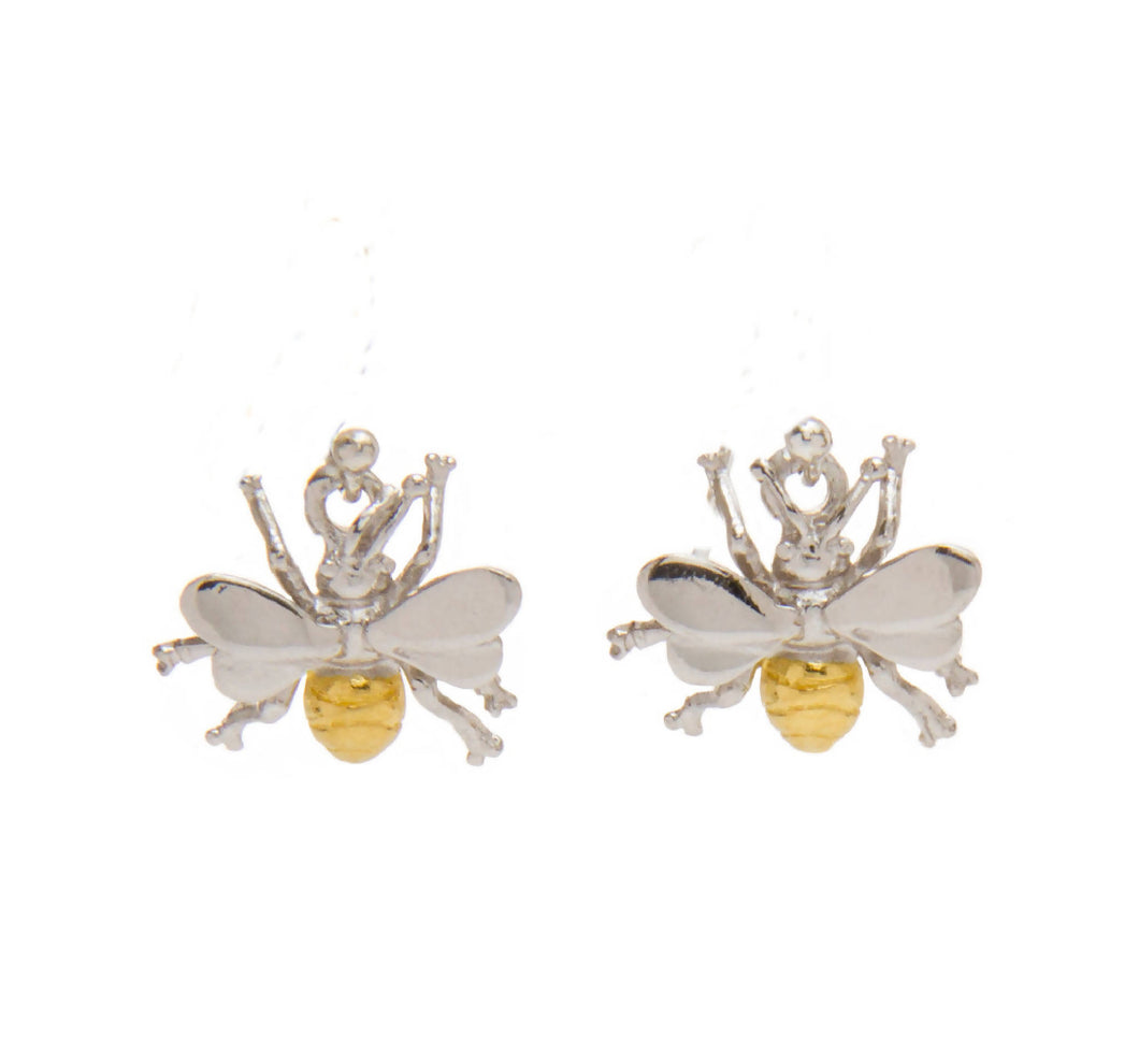 Bee Stud Earrings in Silver & Gold