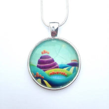 Load image into Gallery viewer, Turquoise and Purple Necklace “Oasis”| Glass Pendant Necklace

