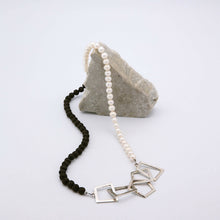 Load image into Gallery viewer, “Symbiosis” Silver Chain Necklace with Pearls and Lava.
