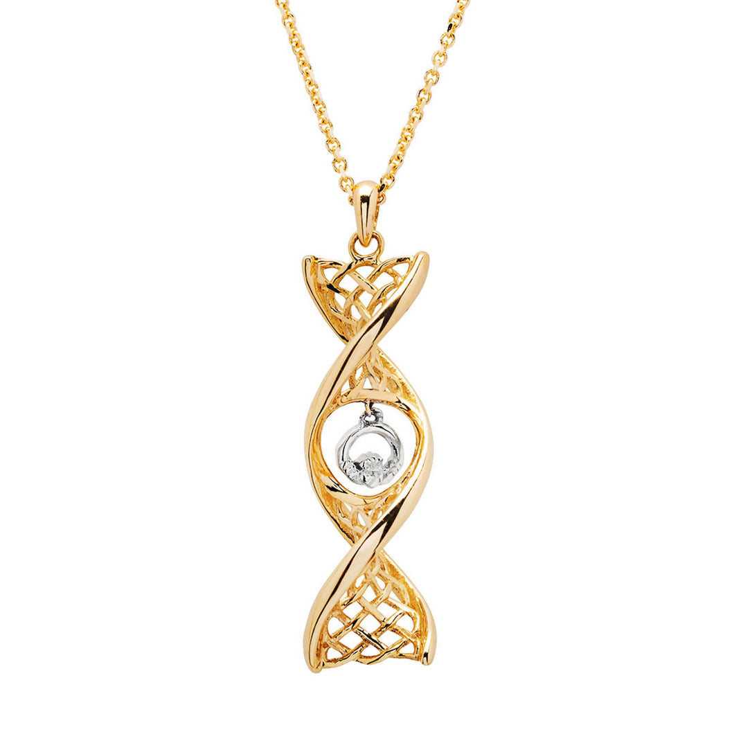 Celtic DNA Claddagh Necklace 14K Yellow Gold