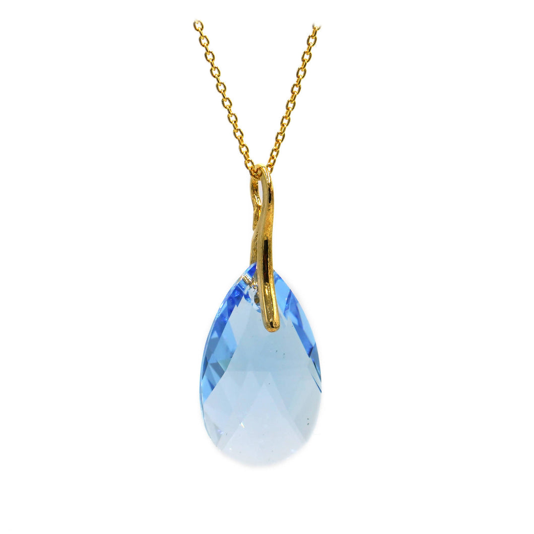 Necklace - Large Teardrop crystal- 24K Gold plated silver