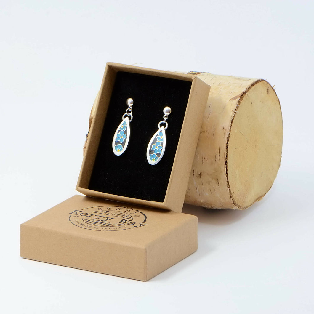Blue and Black Handmade Cloisonné Enamelled Silver Earrings