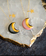 Load image into Gallery viewer, Porcelain and Gold Moon Necklace
