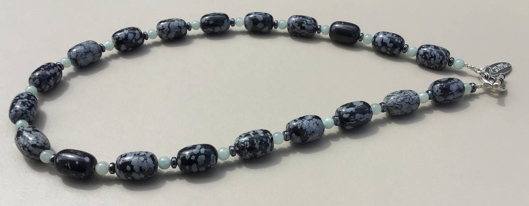 Snowflake Obsidian Necklace, Bracelet and Earrings