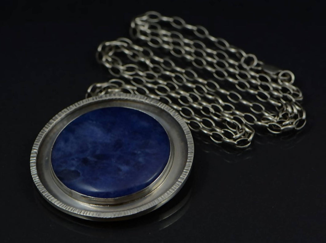Handmade Stunning Round Navy-Blue Sodalite Silver Pendant