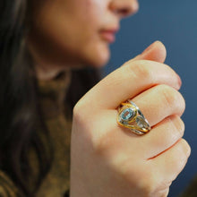 Load image into Gallery viewer, Leaf Ring In Silver Gold &amp; Blue Topaz
