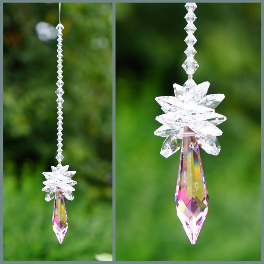 Pink Pendulum with Clear Crystals Suncatcher- made with Swarovski crystals ®
