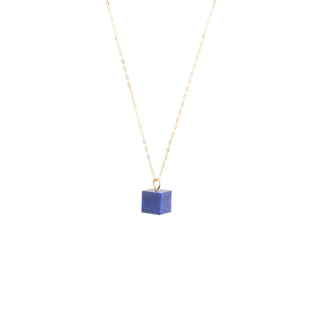 Pendant Lapis Lazuli Cube on 9 carat Gold Chain Necklace