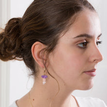 Load image into Gallery viewer, Hoop Earrings Purple Amethyst &amp; Rose Quartz on Gold
