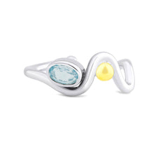 Load image into Gallery viewer, Heartbeat Ring in Silver Gold &amp; Blue Topaz
