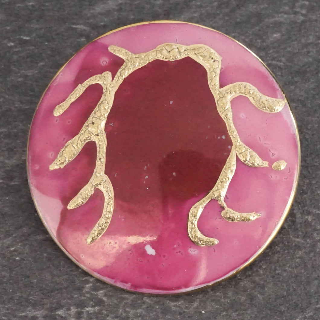 Round pink and burgundy brooch (large)
