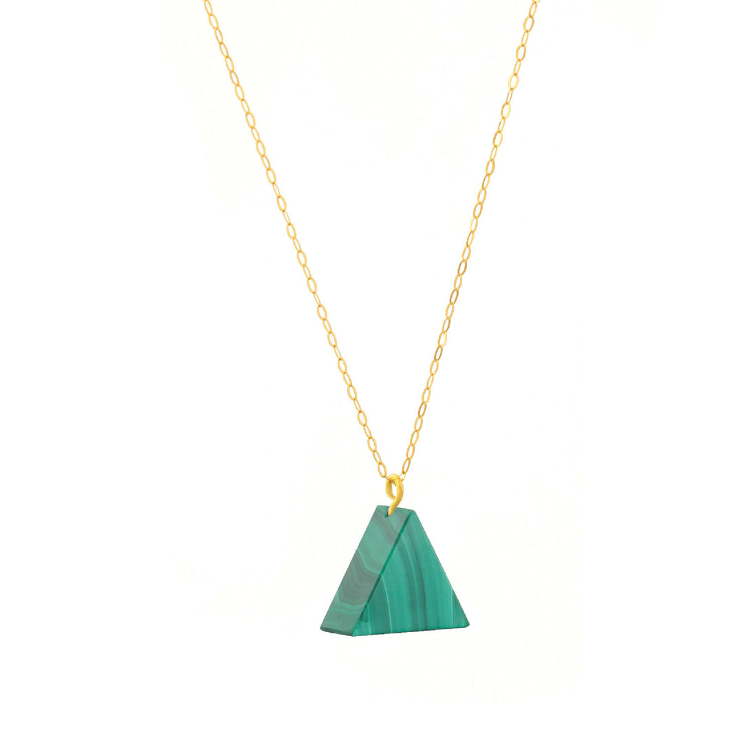 Pendant Malachite Triangle on Gold Chain Necklace
