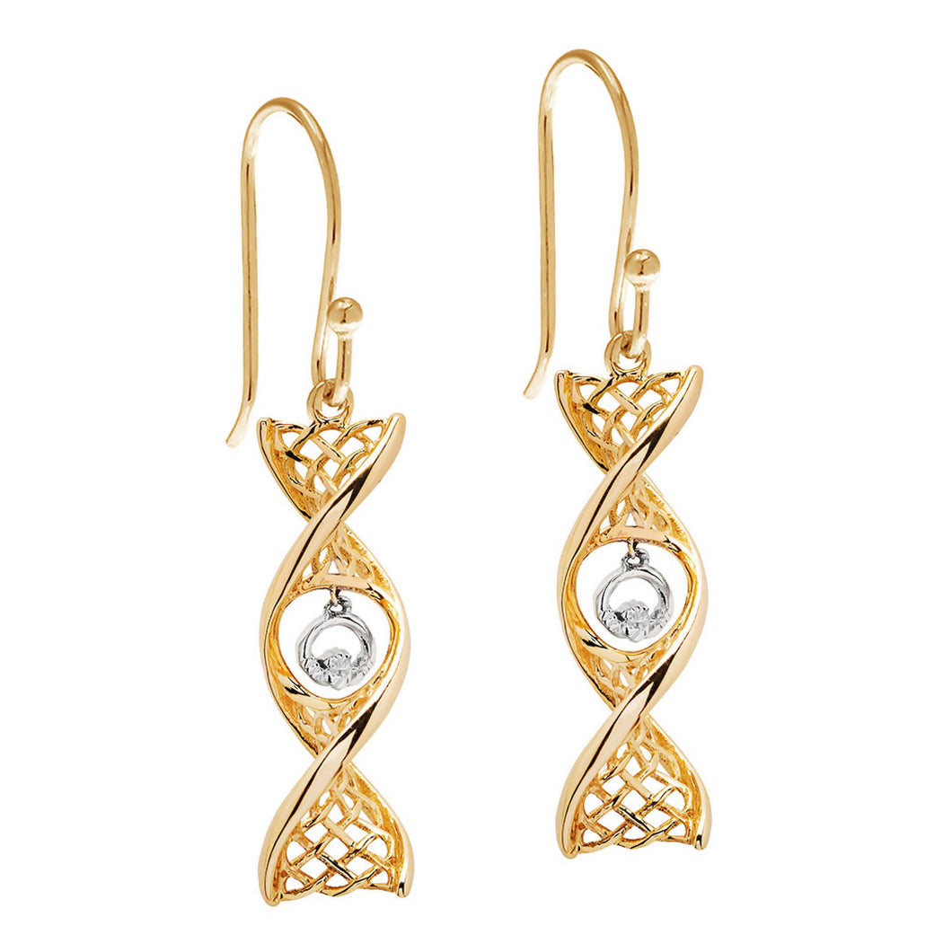 Celtic DNA Claddagh Earrings 14K Yellow Gold