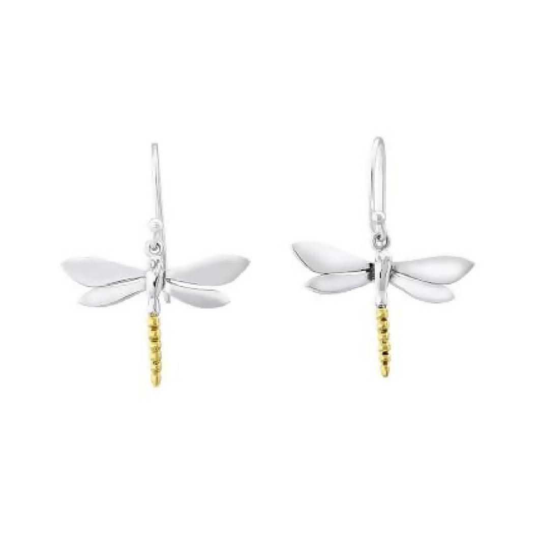 Dragonfly Dangle Earrings with Gold Tail