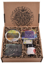 Load image into Gallery viewer, gift set of natural skincare with face cream, soap, body butter and lip balm
