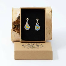 Load image into Gallery viewer, Blue and Yellow Drop Handmade Cloisonné Enamelled Earrings
