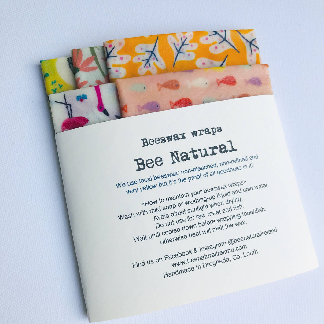 Set of 5 Beeswax wraps WARM shade patterns