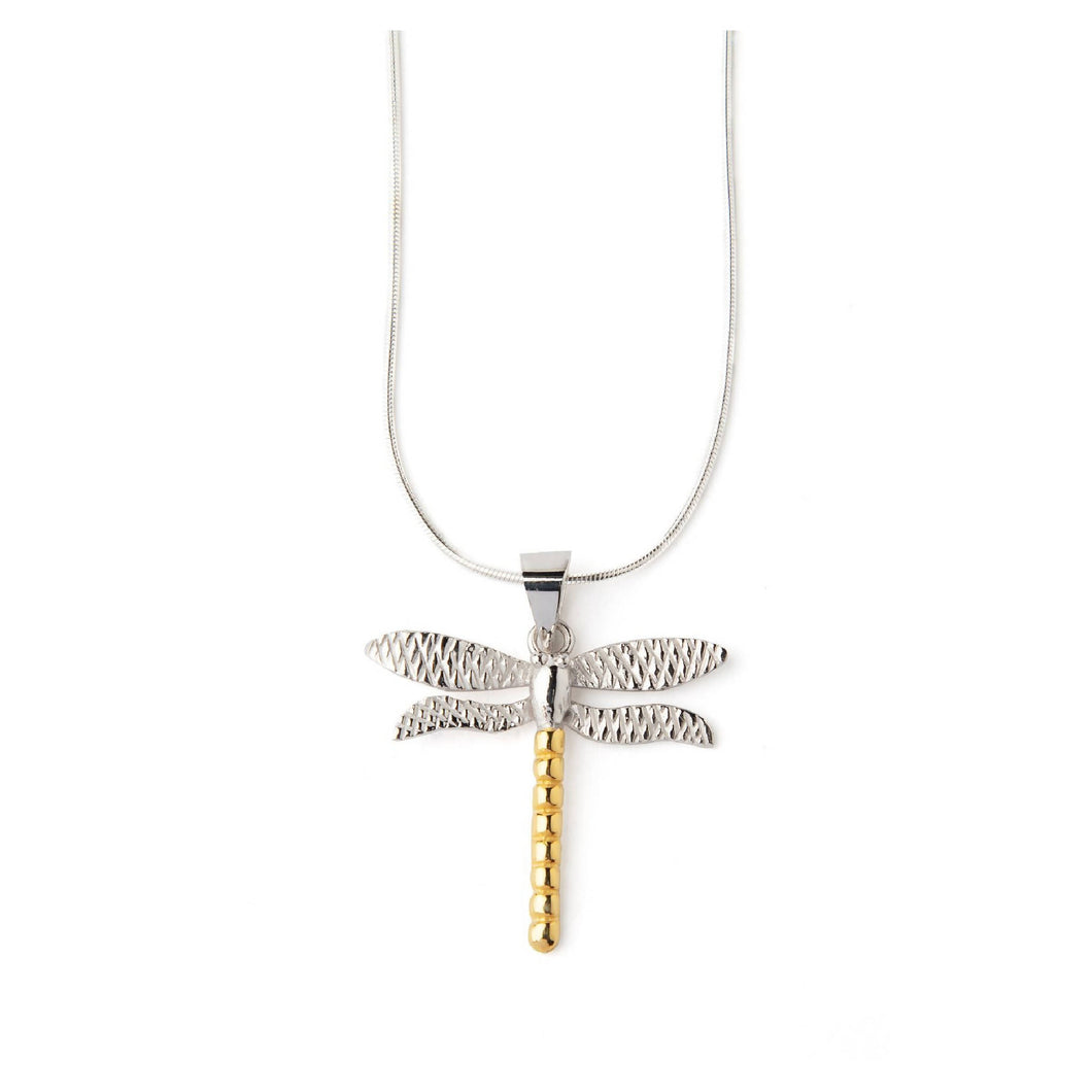 Dragonfly Pendant with chain in Silver & Gold