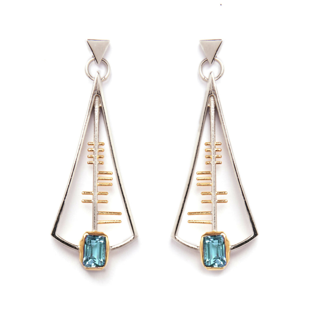Adeline Earrings In Silver Gold & Blue Topaz
