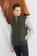Load image into Gallery viewer, Men&#39;s Green Tweed Body Warmer and Gilet Trimmed with Leather
