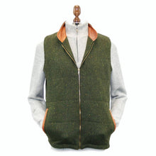 Load image into Gallery viewer, Men&#39;s Green Tweed Body Warmer and Gilet Trimmed with Leather
