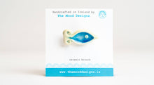 Load image into Gallery viewer, Fish Brooch irish ceramics gift from Ireland pottery sea inspired stocking filler Christmas present small under 20 blue The Mood Designs handmade in Mayo handcrafted brooch pin jewellery unique
