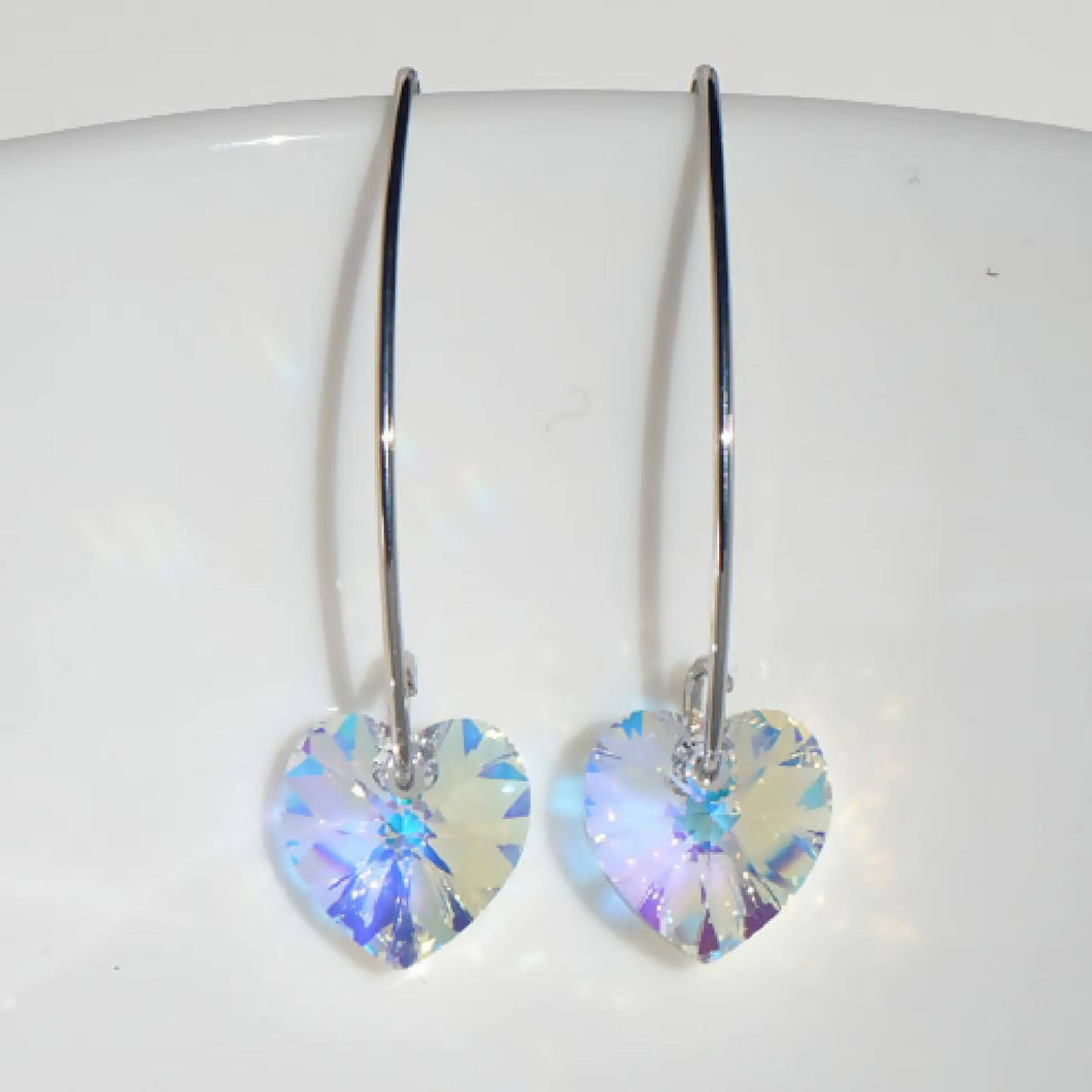 Silver- Marquise Earrings with Heart Swarovski ® crystals