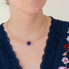 Load image into Gallery viewer, Pendant Necklace - Mini Round Lapis Lazuli Gemstone on Gold 3-strand Necklace
