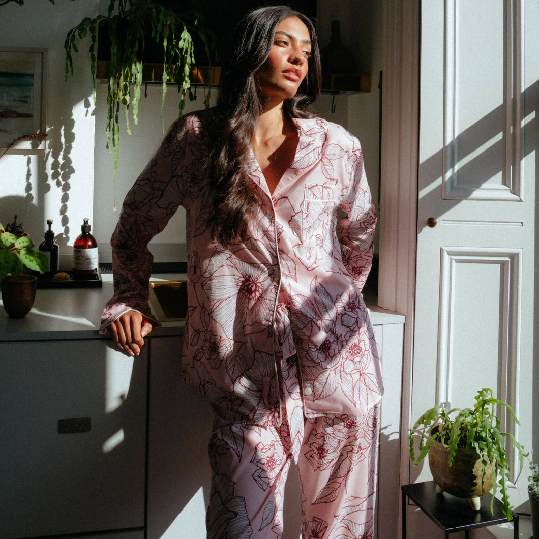 Flora Pink Long Pyjama Set - 100% Organic Cotton
