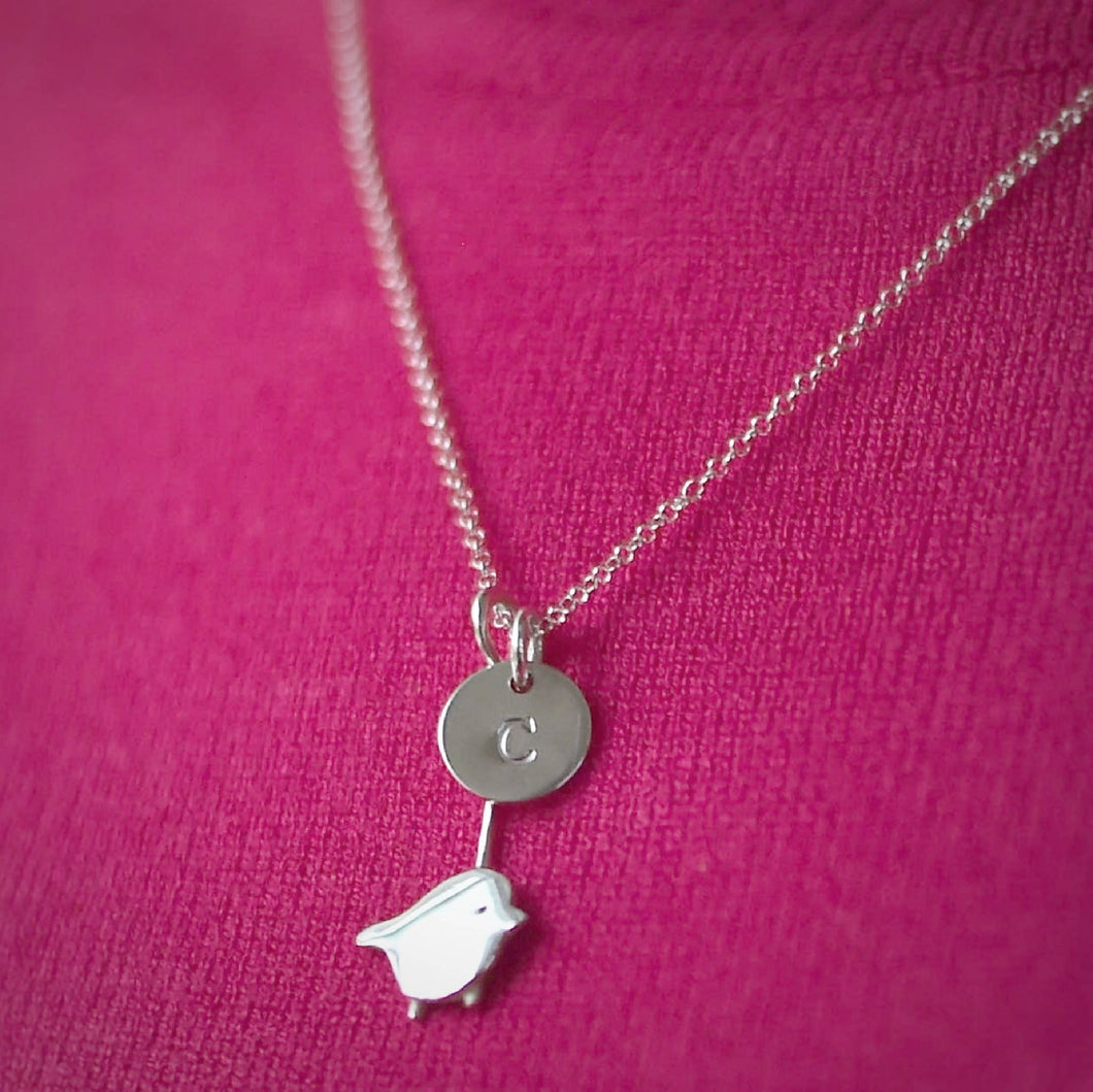 “Flying Robin” Pendant with Initial Disc