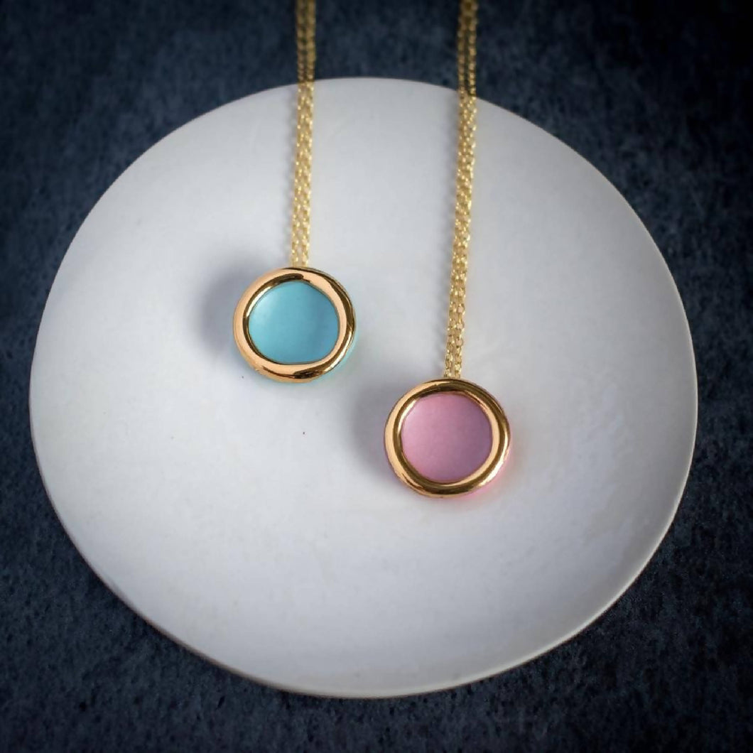 Porcelain Halo and Gold Necklace in Mint or Pink