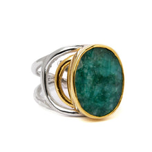 Load image into Gallery viewer, Dewberry Ring in Silver Gold &amp; Rough Emerald
