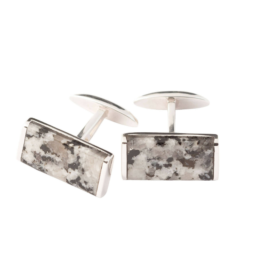 Silver Cufflinks set with Donegal Granite, Black Mother of Pearl, Tiger's Eye or Green Aventurine