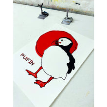 Load image into Gallery viewer, Sunrise Puffin - Handmade Screen Print
