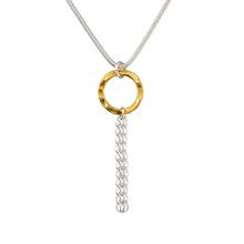 Load image into Gallery viewer, &quot;Circle of Life&quot; - Sterling silver light Persian chainmail &amp; small yellow gold Vermeil ring necklace

