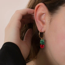 Load image into Gallery viewer, Hoop Earrings - Christmas Green Aventurine &amp; Red Coral
