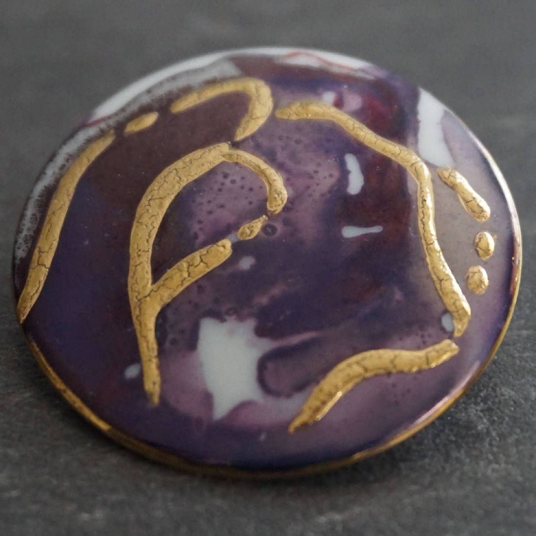 Navy and Purple Round Porcelain Brooch (Medium)